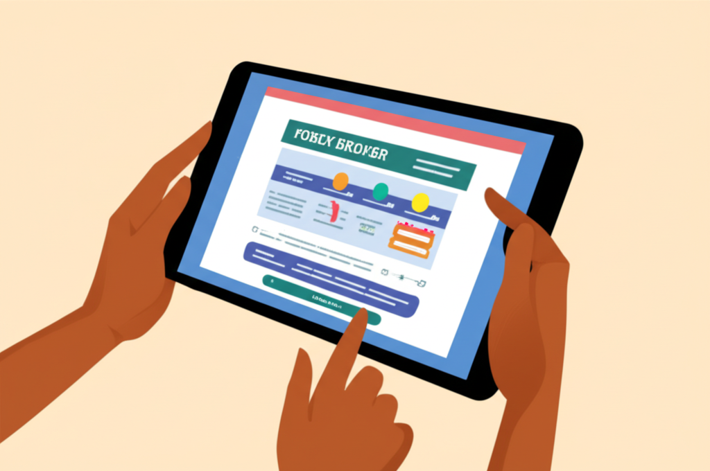 ภาพประกอบของบุคคลที่กำลังเปรียบเทียบคุณสมบัติและกฎระเบียบของโบรกเกอร์ Forex ต่างๆ บนแท็บเล็ตเพื่อความปลอดภัย