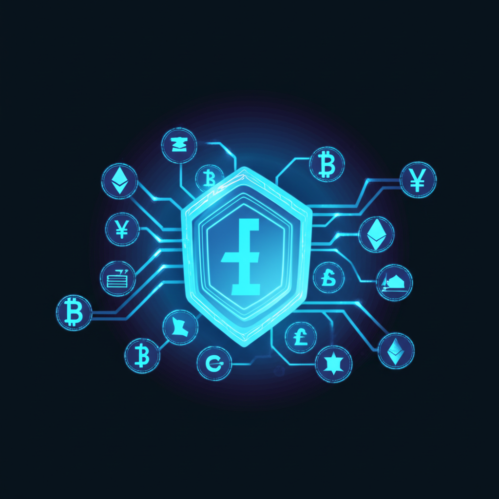 ภาพประกอบของแพลตฟอร์มการเทรด Forex ที่ปลอดภัย พร้อมไอคอนโล่และสัญลักษณ์สกุลเงินดิจิทัลที่แสดงถึงนวัตกรรมและความมั่นคงทางไซเบอร์