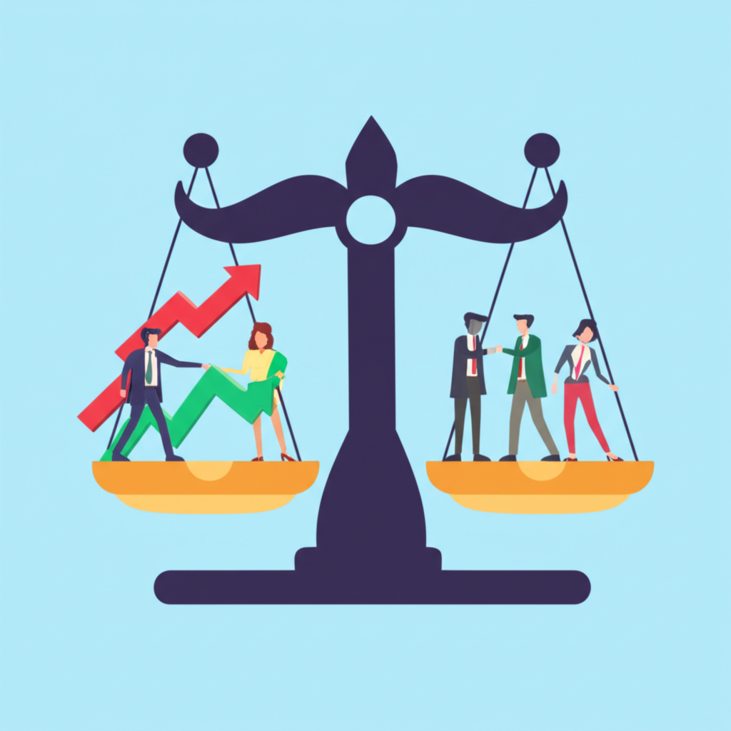 An illustration of market sentiment showing bullish and bearish traders balancing on a scale