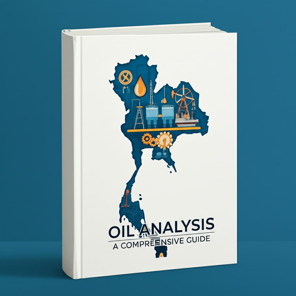 Comprehensive guide book on oil analysis with industrial icons and a map of Thailand