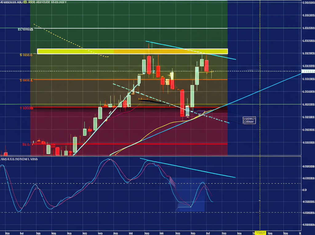 ภาพประกอบกราฟค่าเงินพร้อมตัวชี้วัดยอดนิยม เช่น MA RSI MACD และรูปแบบกราฟที่ทับซ้อน