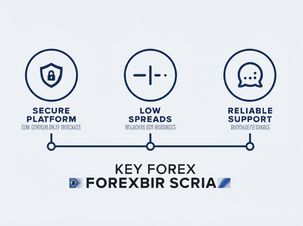 Illustration showing key forex broker selection criteria secure platform low spreads reliable support