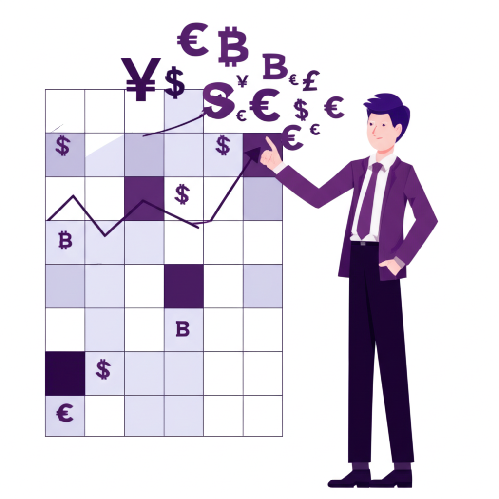 An illustration of a Thai investor confidently navigating a complex financial market with digital charts and currency symbols surrounding them symbolizing smart decision-making and secure investments