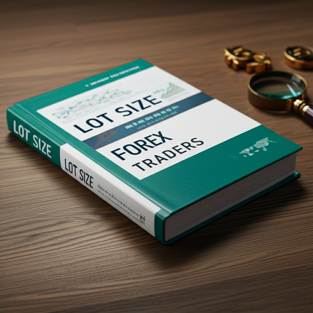illustration of a complete guide book about lot size for forex traders on a desk