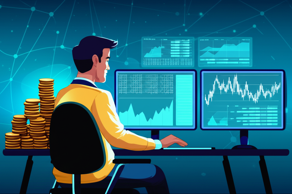 A Thai trader confidently navigating a complex global forex market with secure capital illustration