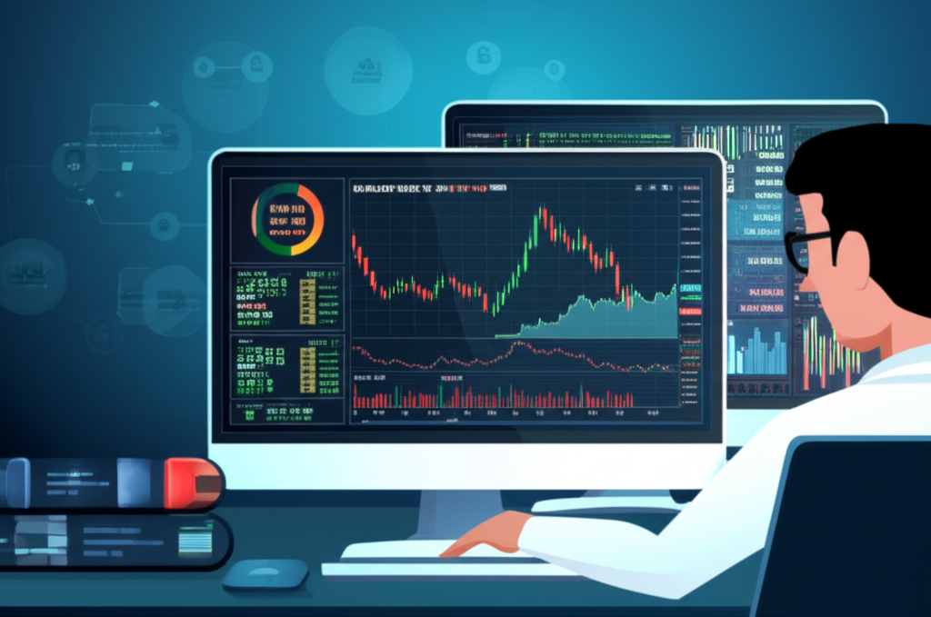 An illustration of a modern secure forex trading platform with various tools and resources supporting a trader in Thailand