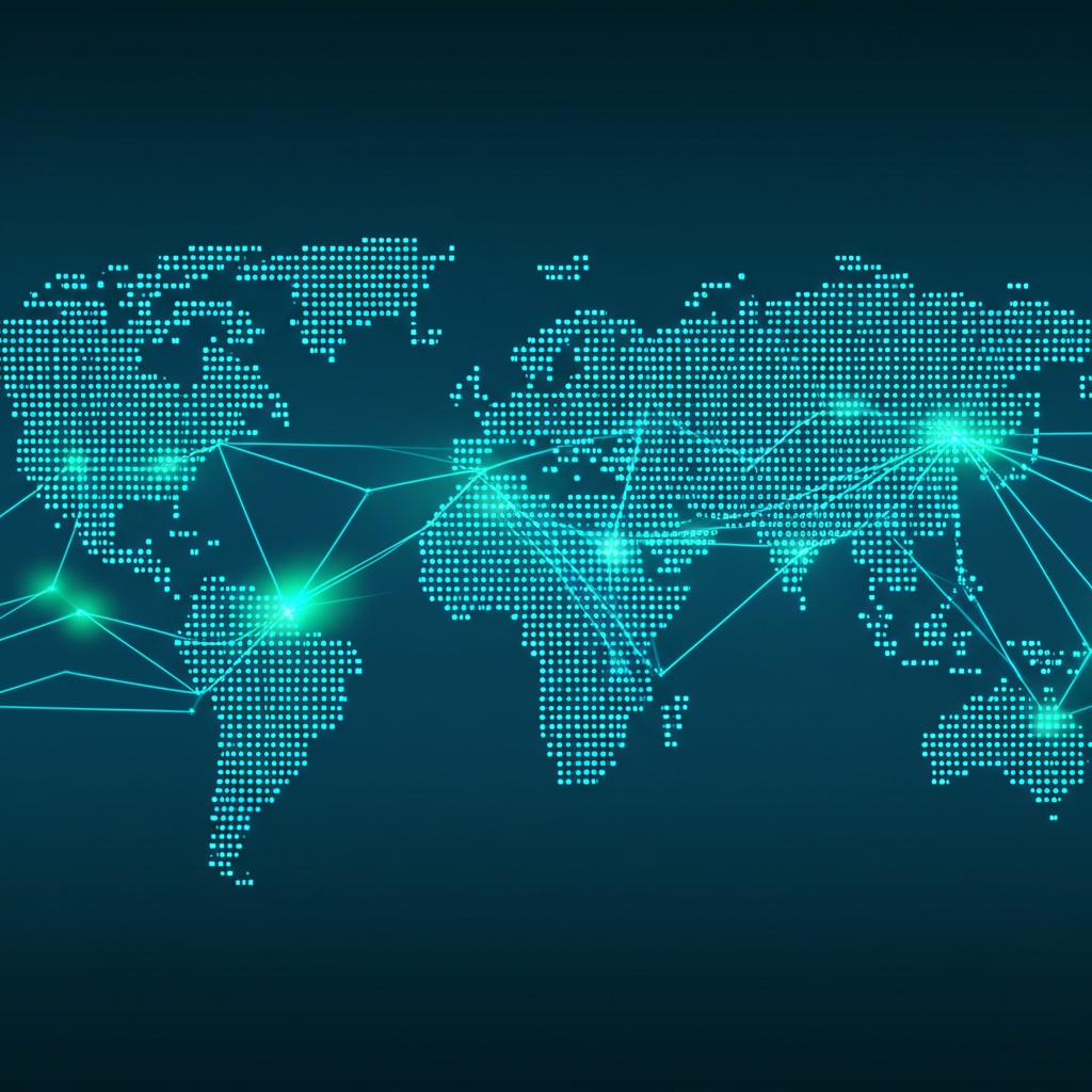 Worldwide electronic currency exchange network illustration