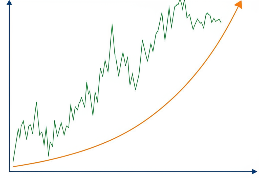 ภาพประกอบสองเส้นทางที่แตกต่างกัน เส้นทางหนึ่งคือการเทรดระยะสั้นที่มีเส้นผันผวน อีกเส้นคือการลงทุนระยะยาวที่มีการเติบโตคงที่