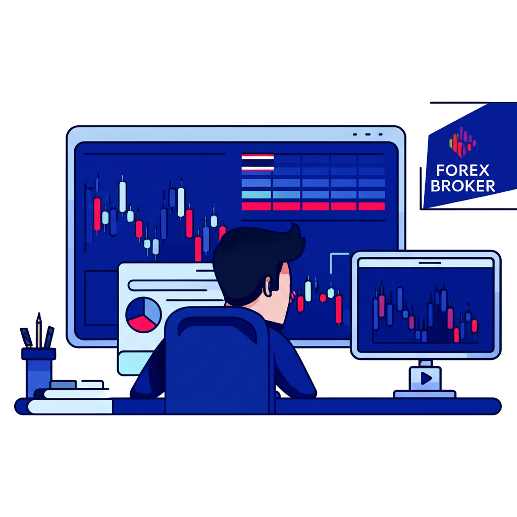 นักลงทุนไทยกำลังวิเคราะห์กราฟตลาด Forex ระดับโลกพร้อมโลโก้โบรกเกอร์ที่น่าเชื่อถือ