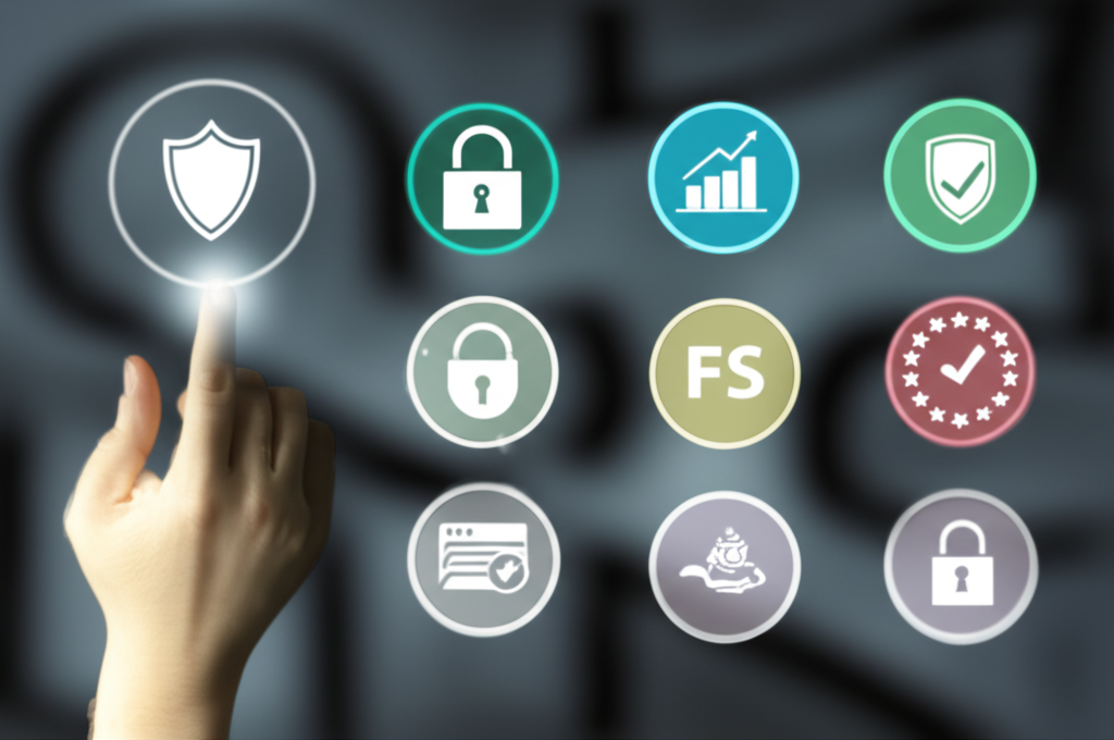 A person carefully selecting between various forex broker icons emphasizing safety and regulation an illustration