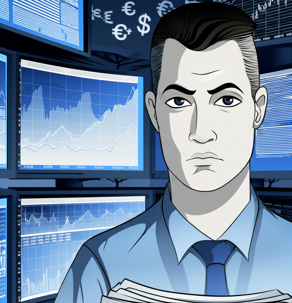 ภาพประกอบเทรดเดอร์ตัดสินใจจากกราฟตลาดผันผวนที่ได้รับอิทธิพลจากข่าวเศรษฐกิจ