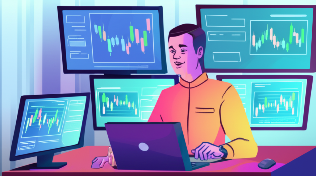 ภาพประกอบนักเทรดชาวไทยกำลังวิเคราะห์กราฟ Forex อย่างมั่นใจและตัดสินใจอย่างชาญฉลาด