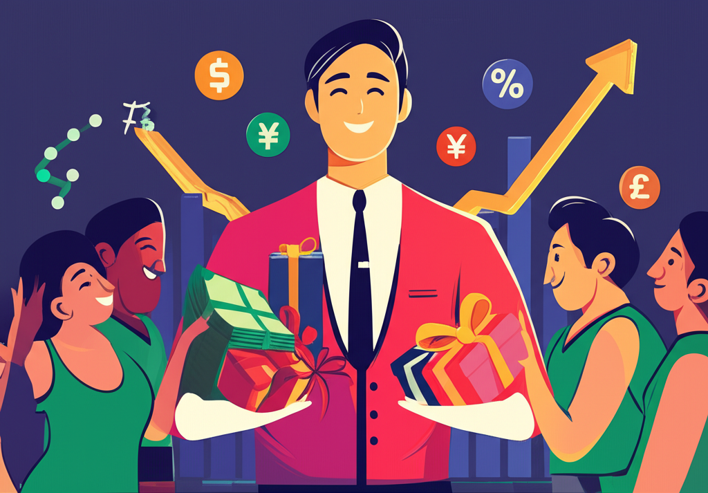 Friendly forex broker offering bonus gifts to new clients in a lively market