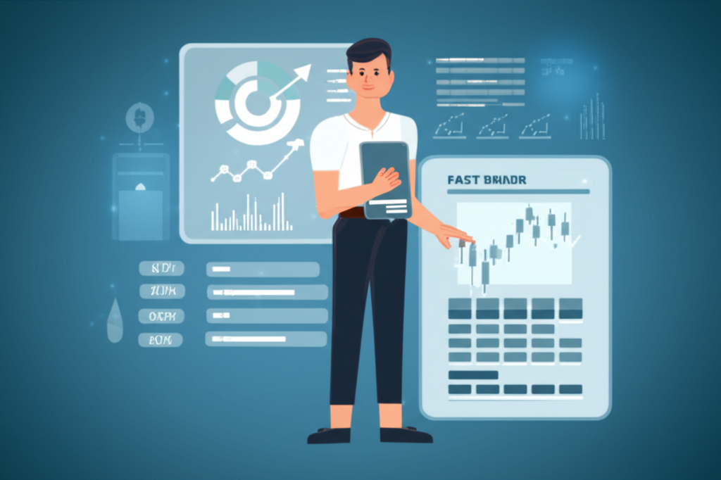 An illustration of a Thai trader confidently managing finances with fast and reliable forex broker services