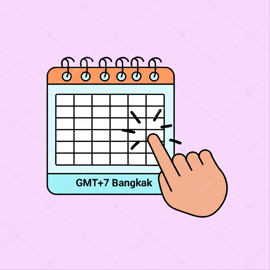 มือคลิกที่อินเทอร์เฟซปฏิทินเพื่อตั้งค่าเขตเวลา GMT+7 Bangkok และตัวเลือกกรองข่าว