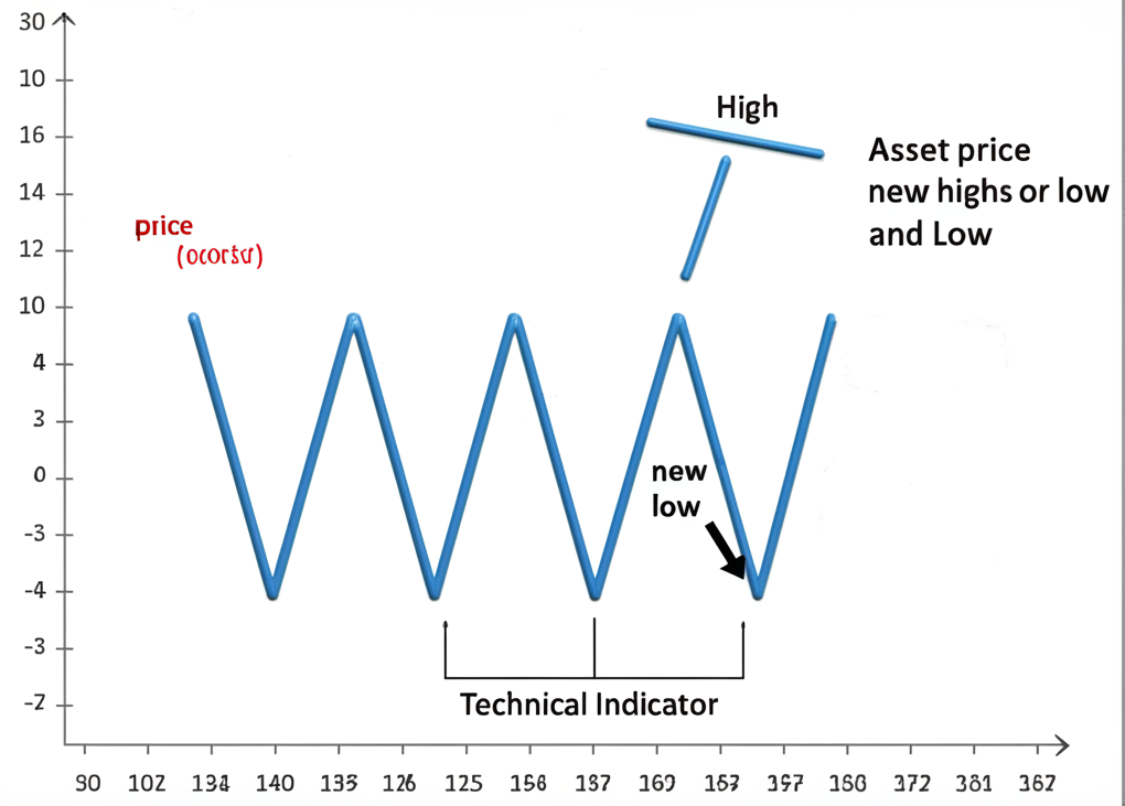 Illustration of two distinct lines on a graph one representing asset price making new highs or lows and the other a technical indicator failing to follow