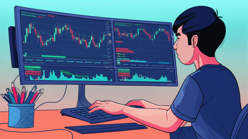 illustration of a thai trader skillfully navigating the metatrader 5 platform with charts and indicators