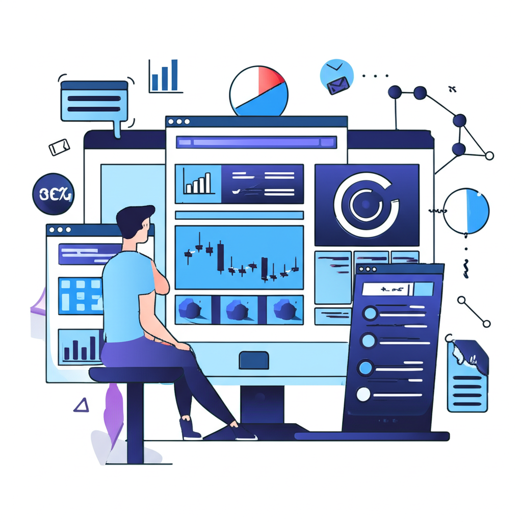 ภาพประกอบบุคคลกำลังเรียนรู้การเทรดฟอเร็กซ์ด้วยแพลตฟอร์มและเครื่องมือทดสอบย้อนหลังฟรีบนหน้าจอ