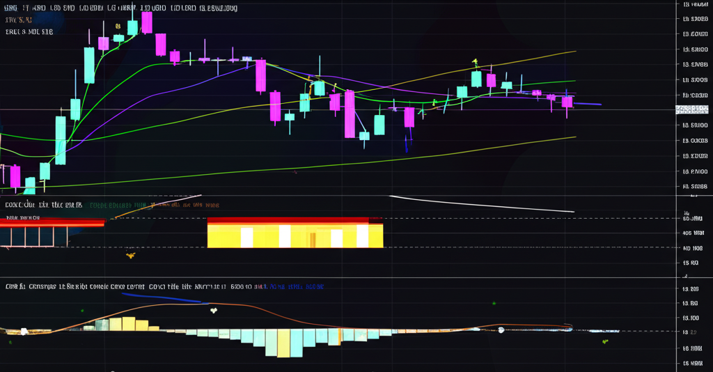 illustration of a trading screen with various technical indicators like MA RSI MACD and candlestick patterns