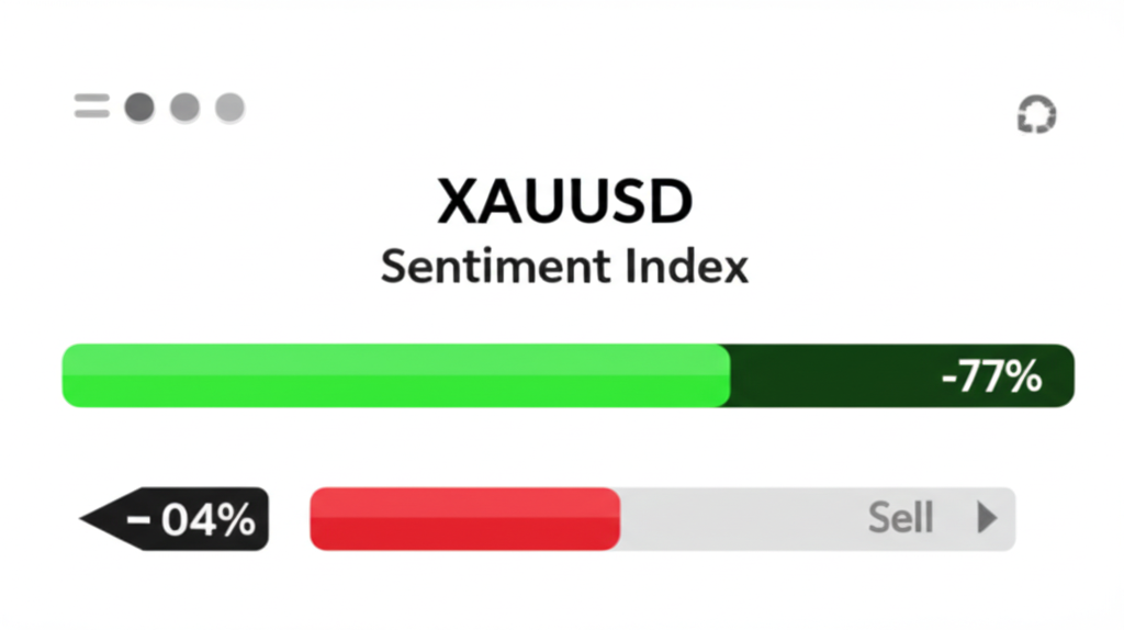 Illustration of a digital dashboard displaying XAUUSD sentiment index with green for buy red for sell percentages