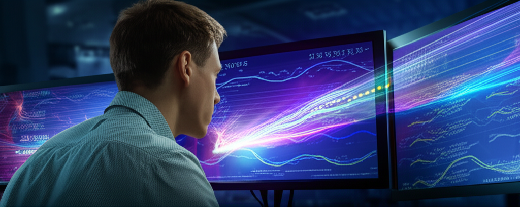 ภาพประกอบนักเทรดกำลังดูข้อมูลทางการเงินที่รวดเร็วและแม่นยำ