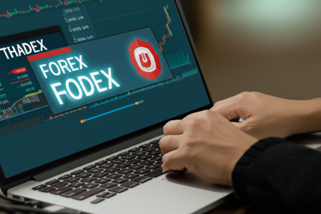 ภาพประกอบคนไทยเทรด Forex บนแล็ปท็อป แพลตฟอร์มออนไลน์ ความยืดหยุ่น รายได้ โอกาสและความเสี่ยง