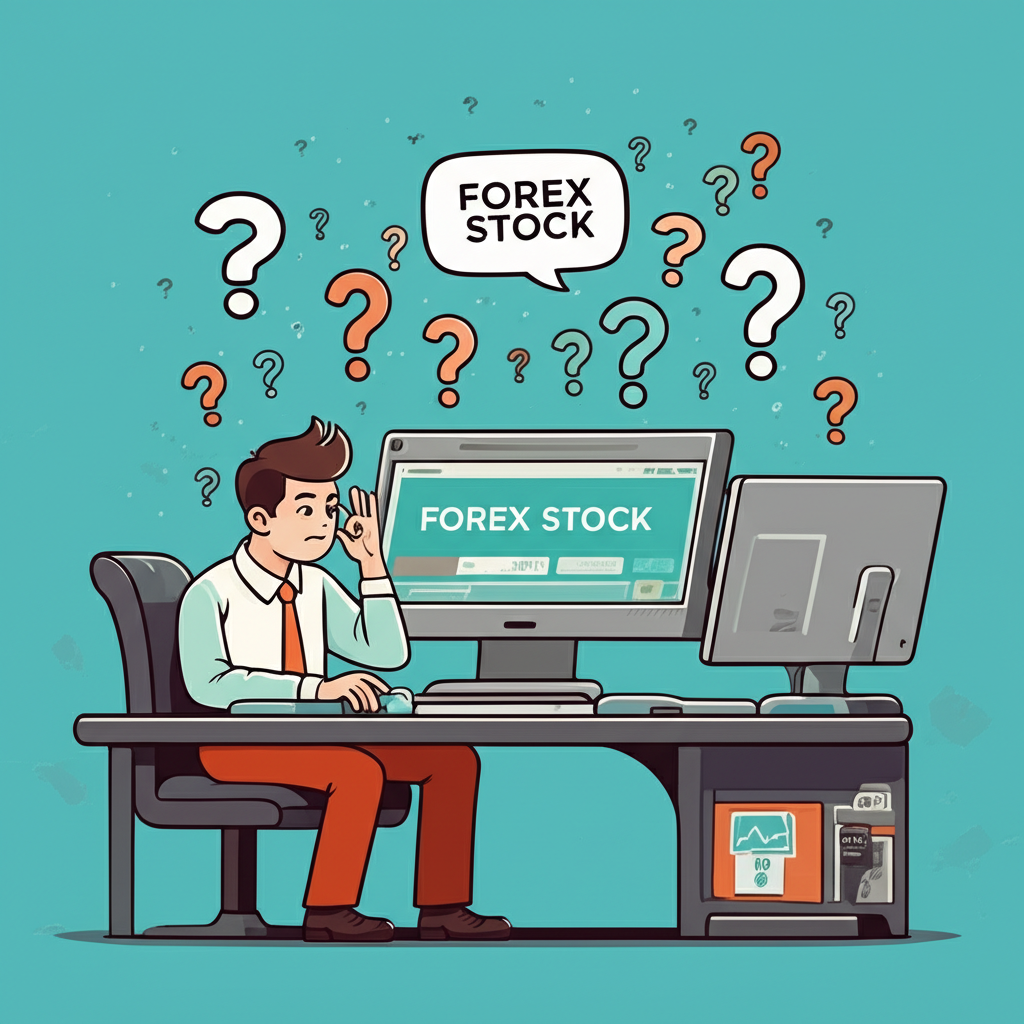นักลงทุนมือใหม่สับสนกับหน้าจอที่แสดงข้อความหุ้น Forex และคำถามรอบๆ