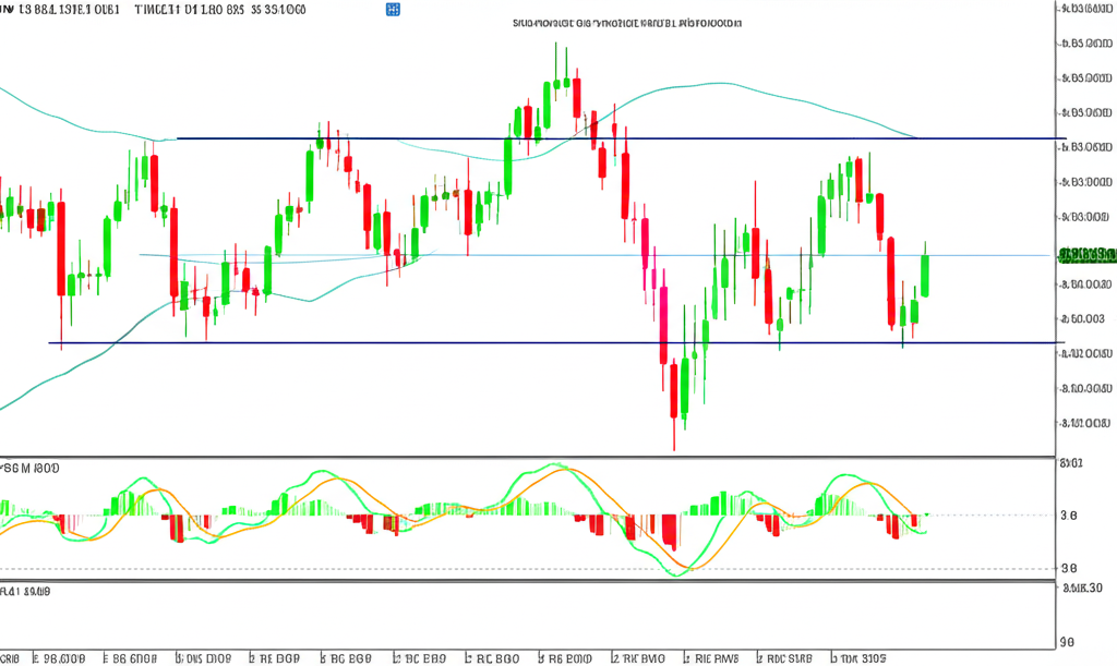 Trading screen with gold chart showing support resistance RSI and MACD