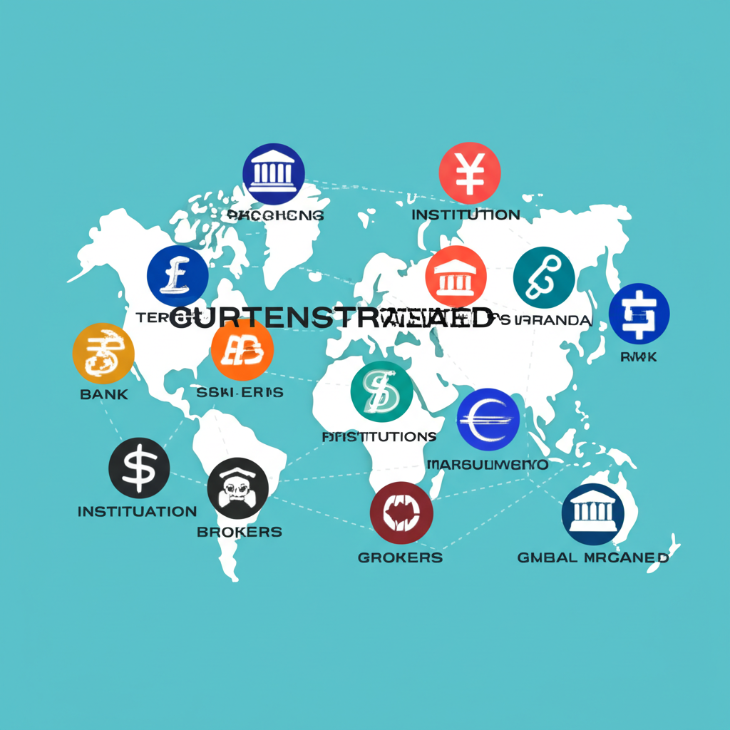ภาพประกอบตลาดทั่วโลกที่กระจายตัว โดยมีธนาคาร สถาบันการเงิน และโบรกเกอร์ช่วยอำนวยการแลกเปลี่ยนสกุลเงินตลอด 24 ชั่วโมง 5 วัน