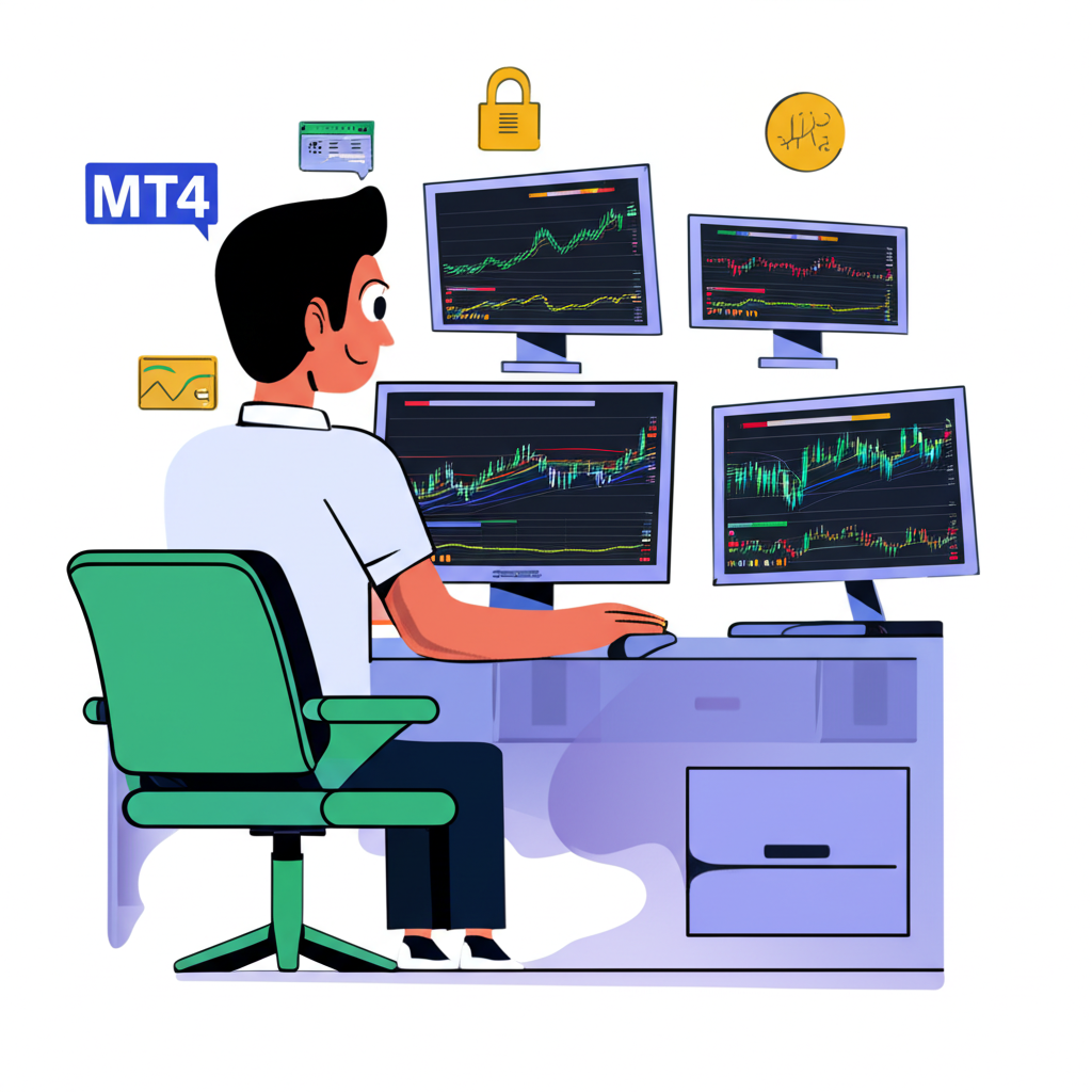 Person practicing various trading strategies and using MT4 platform indicators