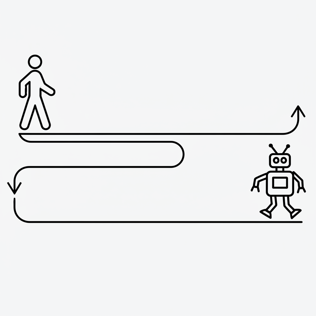 Illustration showing two distinct paths one with a human and another with a robot symbolizing manual and AI signals