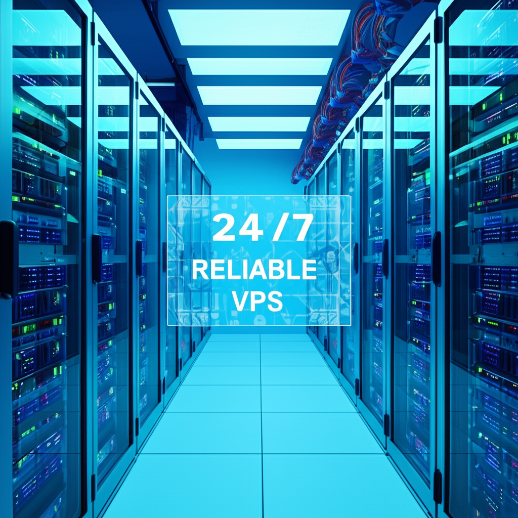 Illustration of a secure data center with servers running 24/7 representing a reliable VPS for continuous EA trading