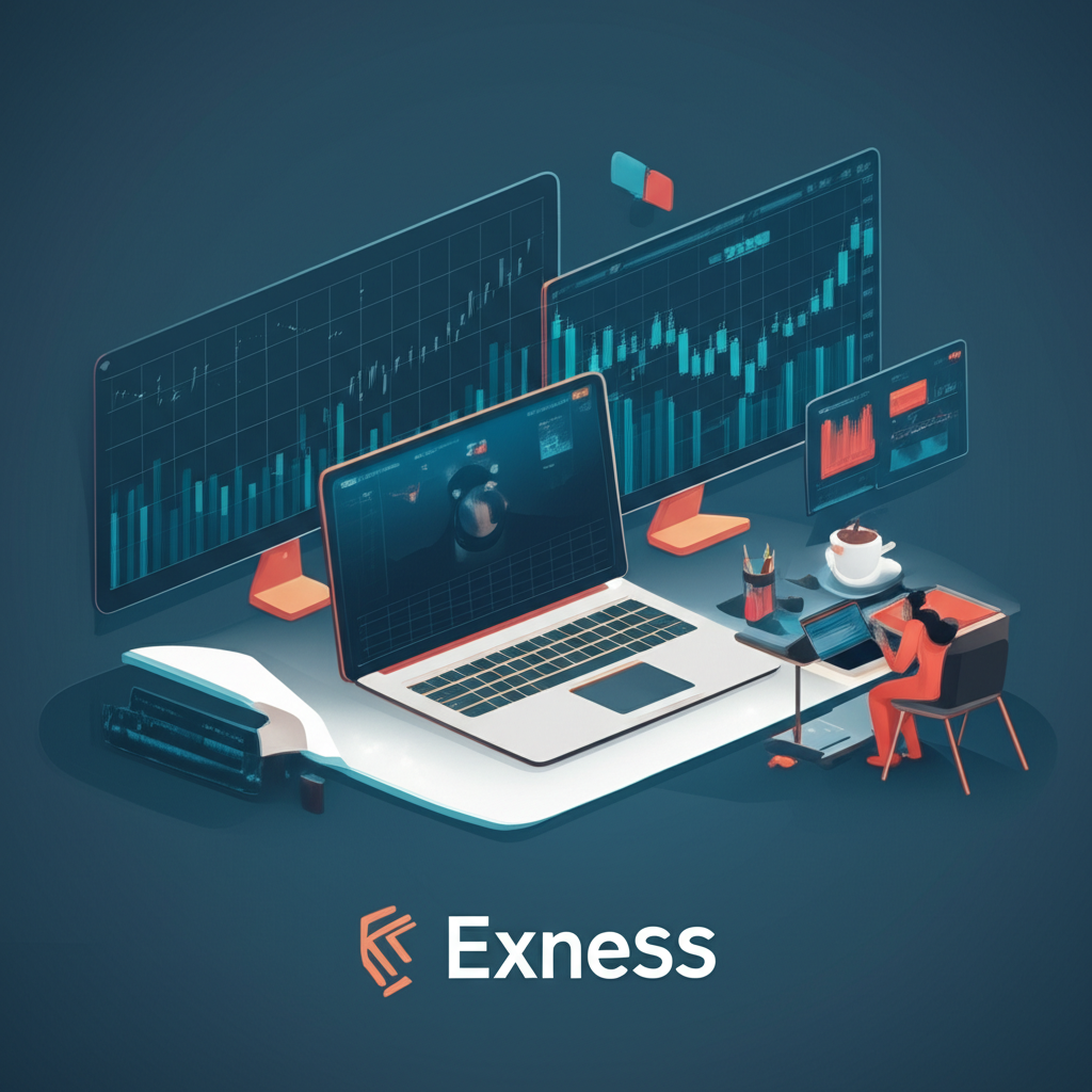 ภาพประกอบโลโก้ Exness ในฐานะแพลตฟอร์มที่น่าเชื่อถือสนับสนุนเทรดเดอร์ที่กำลังเทรด Forex อย่างแข็งขันพร้อมชาร์ต