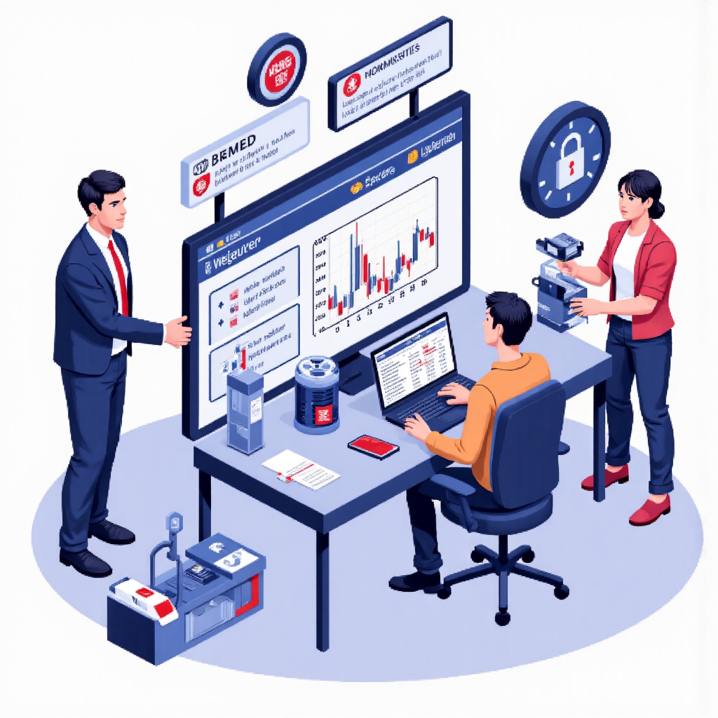 An animated illustration depicting a secure online trading platform interface with clear indicators of licensed and regulated forex brokers surrounded by protective barrier elements in a professional and reassuring aesthetic with a focus on user safety