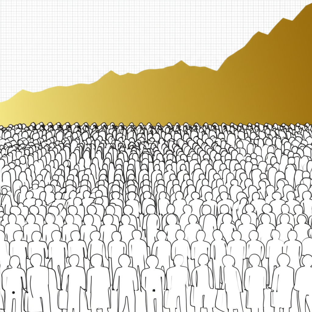 Illustration of two groups of traders one following the crowd and another going against it with gold price charts