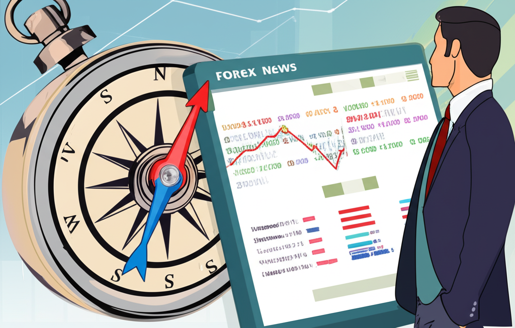 ภาพประกอบเข็มทิศชี้ไปยังปฏิทินข่าว Forex ที่นำทางนักลงทุนไทยผ่านตลาดที่ผันผวนพร้อมกราฟ