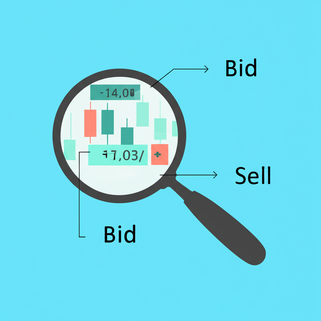 Magnifying glass focusing on forex price changes showing pip movement and basic trading terms