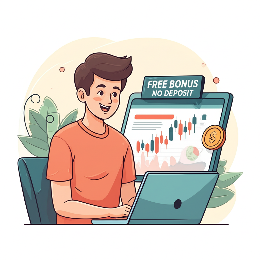 Trader using forex no deposit bonus happily on laptop