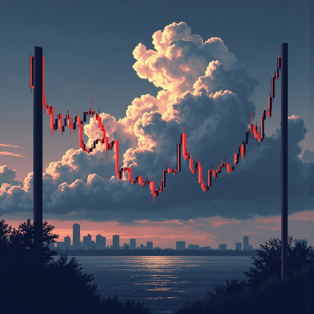 ภาพประกอบนามธรรมแสดงคู่สกุลเงินที่แยกจากกันกราฟหนึ่งขึ้นและอีกกราฟลงแสดงความสัมพันธ์เชิงลบกับพื้นหลังท้องฟ้ามรสุม