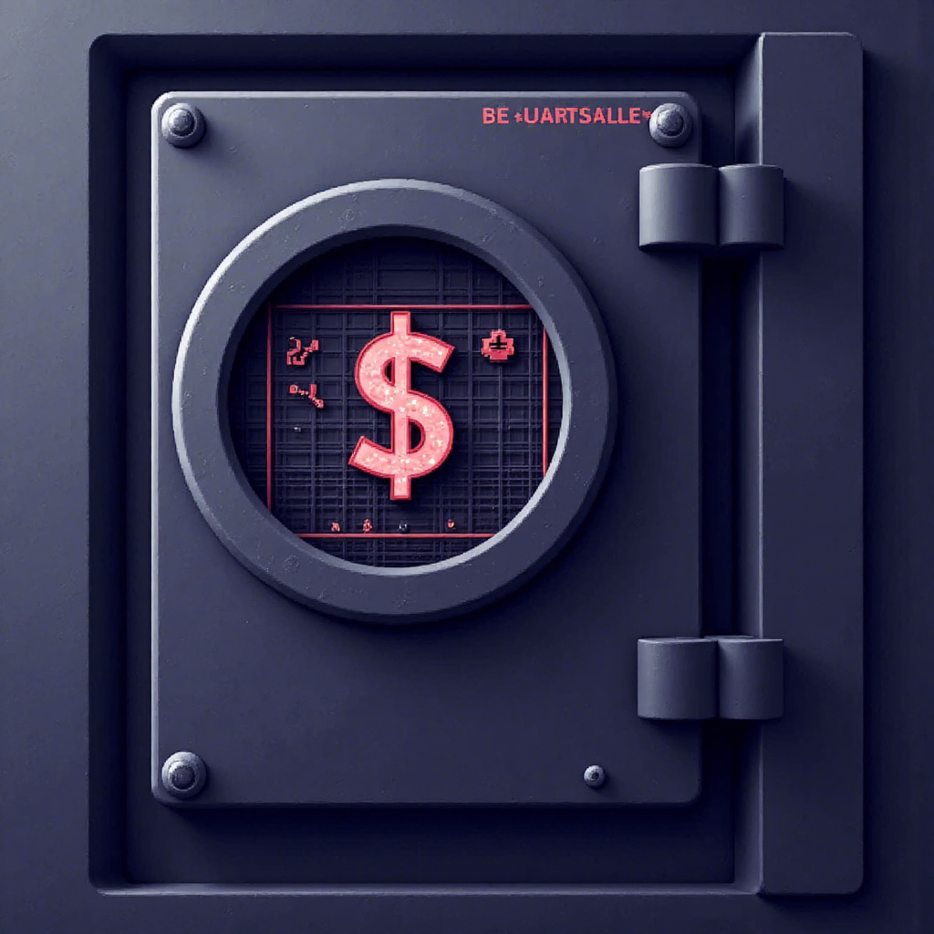 Close up illustration of a secure digital vault with a forex currency symbol prominently displayed symbolizing the importance of choosing a regulated broker for fund safety