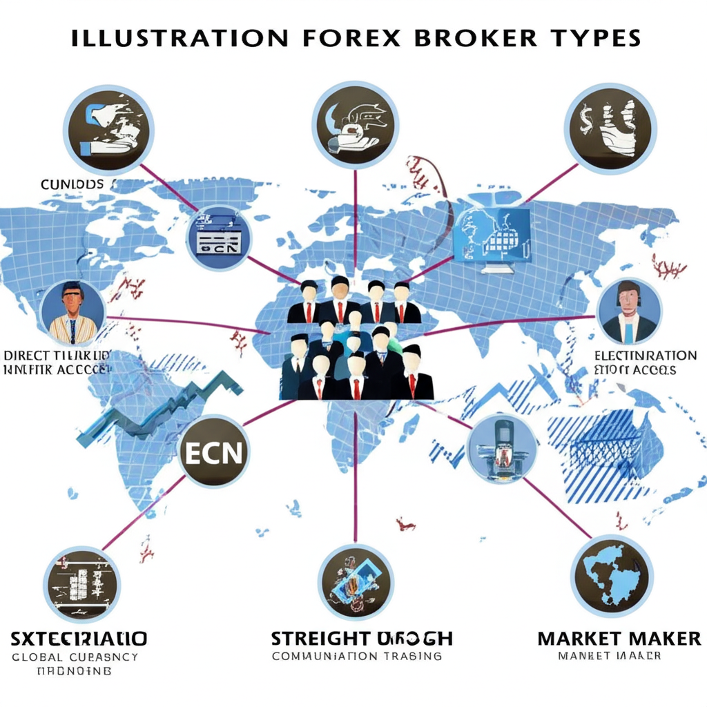 Various forex broker types ECN STP Market Maker facilitating global currency trading