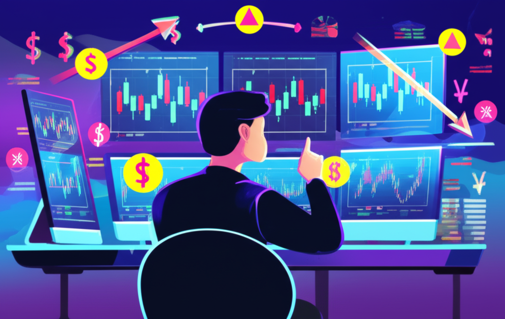 นักลงทุนศึกษากราฟทองคำ Forex ตลาดโลกพร้อมสัญลักษณ์กำไรและความเสี่ยง