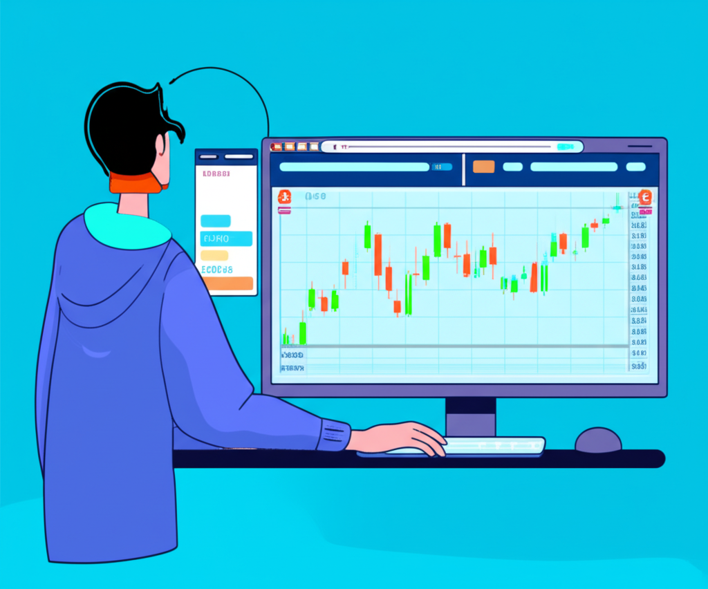 ภาพประกอบของนักเทรดที่กำลังวิเคราะห์ข้อมูลย้อนหลังบนหน้าจอจำลองกลยุทธ์การเทรด forex