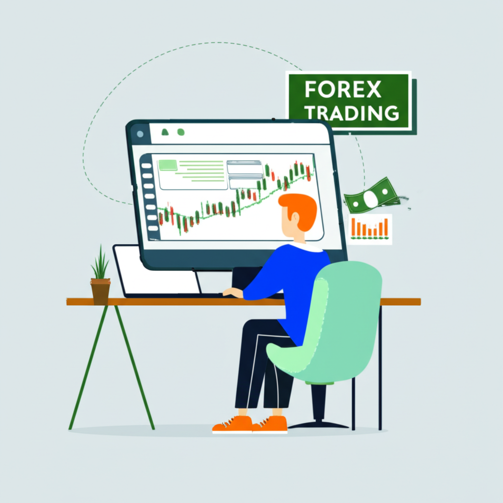 person practicing forex trading on computer in safe virtual environment