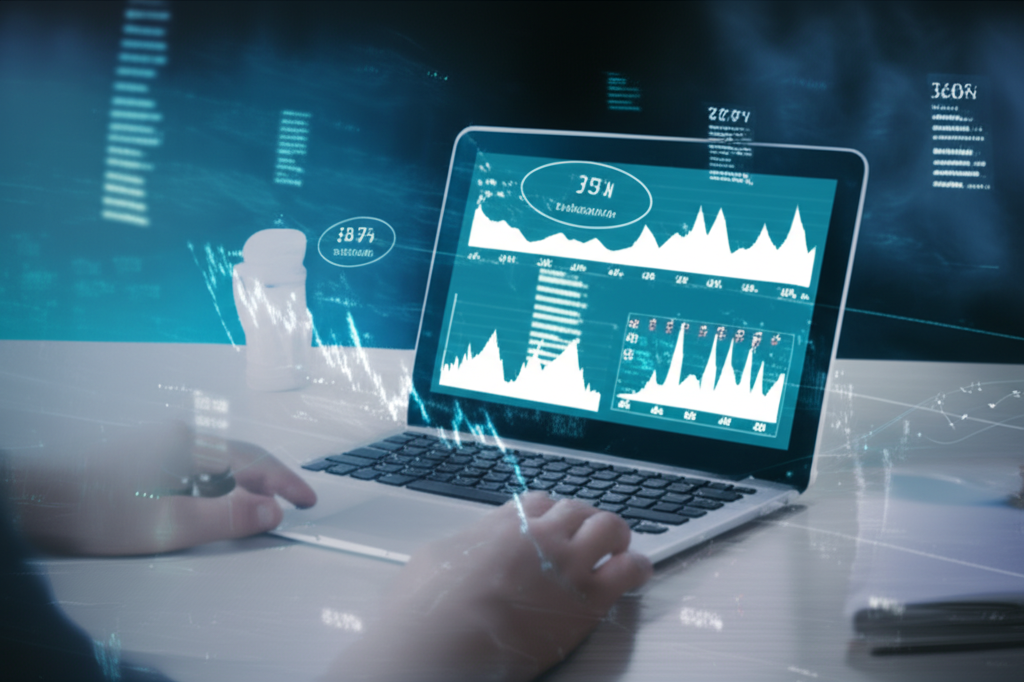 Thai trader studying economic calendar on laptop with global currency charts