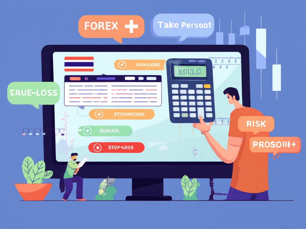 Thai trader using forex pip calculator with charts and risk management elements
