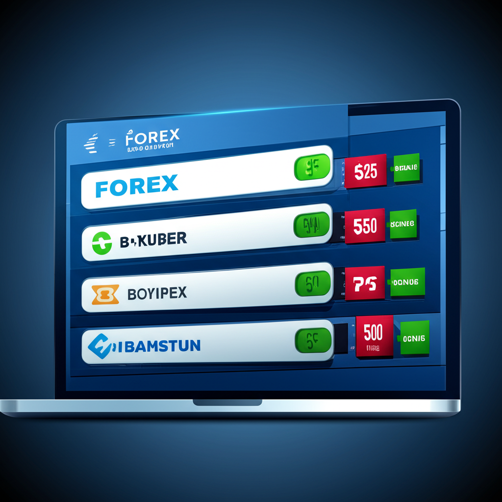 ภาพประกอบรายชื่อโบรกเกอร์ Forex พร้อมโลโก้และจำนวนโบนัสแสดงบนหน้าจอดิจิทัล