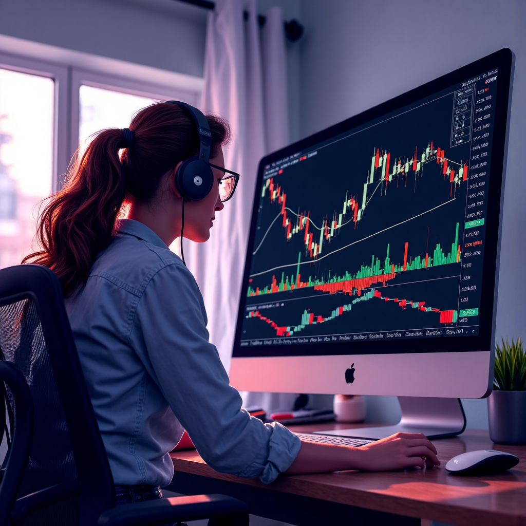 Digital illustration of a trader observing a forex chart with a bullish flag pattern highlighted emphasizing upward momentum and a decisive breakout scenario with bright optimistic lighting and clear visual elements highlighting the trading strategy